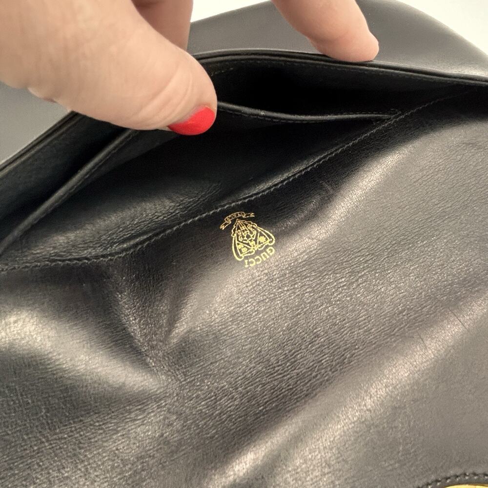 Vintage Gucci GG Blondie Clutch Black Leather 1970s Rare MINT CONDITION - Picture 11 of 11